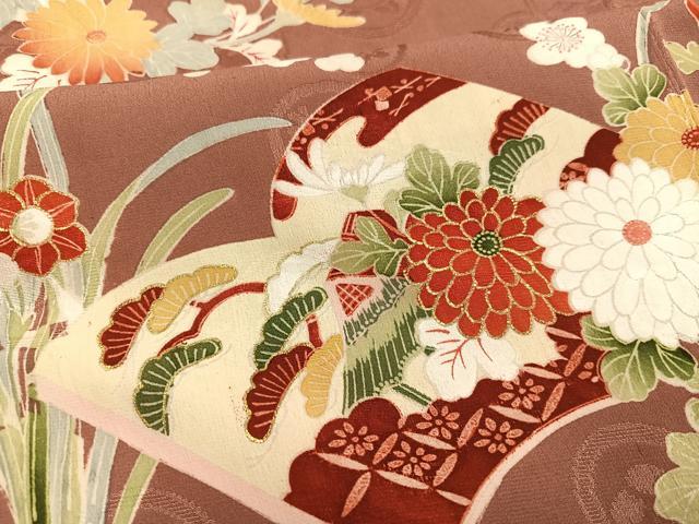 平和屋着物●アンティーク　大正ロマン　訪問着　草花冊子文　金彩　正絹　逸品　AABH2045ph 平和屋着物○アンティーク 大正ロマン 訪問着 草花冊子文 金彩 正絹