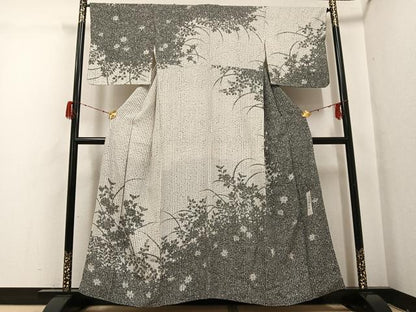 平和屋着物●訪問着　作家物　草花シルエット　正絹　逸品　AABH2048ph