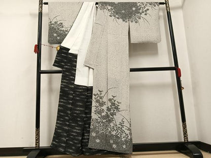 平和屋着物●訪問着　作家物　草花シルエット　正絹　逸品　AABH2048ph