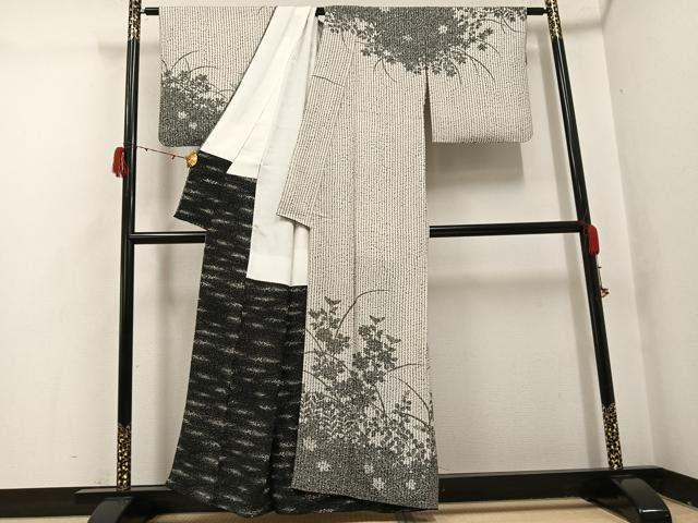 平和屋着物●訪問着　作家物　草花シルエット　正絹　逸品　AABH2048ph