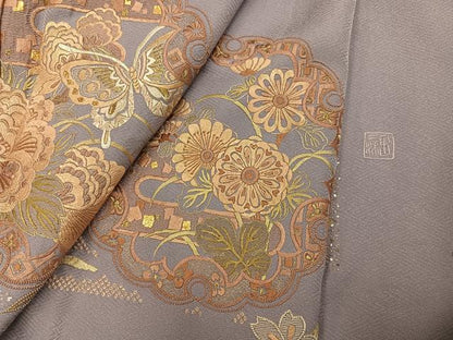 平和屋着物●豪華色留袖　作家物　中国三大刺繍　相良刺繍　花蝶文　金銀糸　正絹　逸品　AABH2050ph