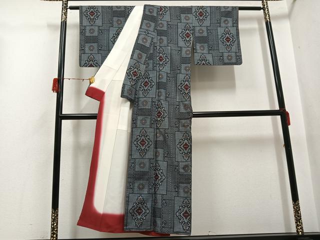 平和屋着物●本場大島紬　割込み絣　花唐草文　正絹　逸品　AABH2051ph 平和屋着物○本場大島紬 割込み絣 花唐草文 正絹 逸品 AABH2051ph