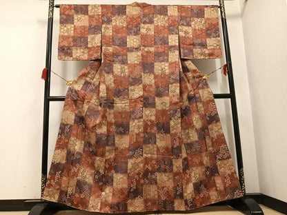 平和屋着物●お召　草花文　正絹　逸品　未使用　AABH2054ph