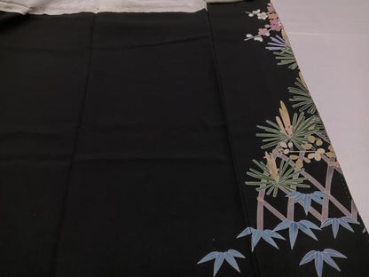平和屋着物●十日町友禅作家　岡村蒼風　黒留袖　群れ鶴草花文　正絹　逸品　AABH2055ph