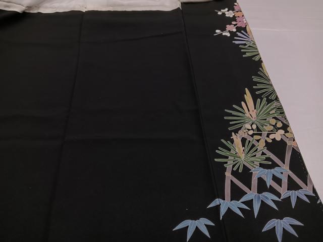平和屋着物●十日町友禅作家　岡村蒼風　黒留袖　群れ鶴草花文　正絹　逸品　AABH2055ph