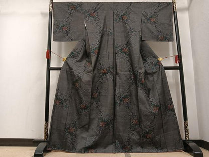 平和屋着物●本場大島紬　カタス7マルキ　草花文　正絹　逸品　未使用　AABH2056ph