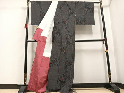 平和屋着物●本場大島紬　カタス7マルキ　草花文　正絹　逸品　未使用　AABH2056ph
