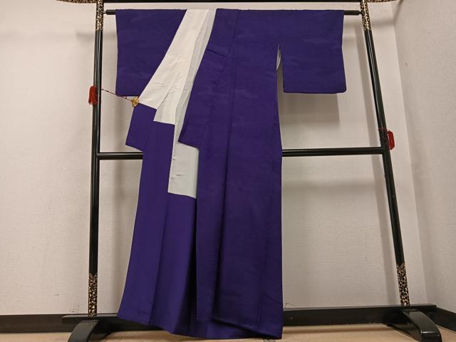 平和屋着物●上質な色無地　吉祥草花地紋　濃鼠色　正絹　逸品　AABH2065ph