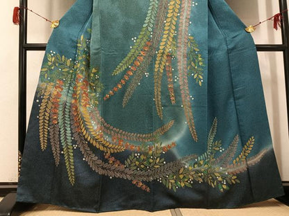 平和屋着物●訪問着　総刺繍　中国三大刺繍　スワトウ刺繍　汕頭刺繍　草花文　暈し染め　金糸　金通し地　正絹　逸品　AABH2069ph
