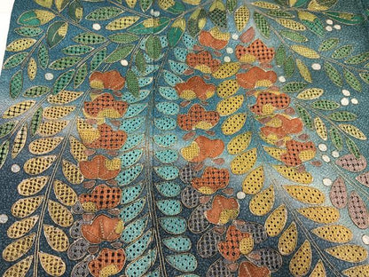 平和屋着物●訪問着　総刺繍　中国三大刺繍　スワトウ刺繍　汕頭刺繍　草花文　暈し染め　金糸　金通し地　正絹　逸品　AABH2069ph