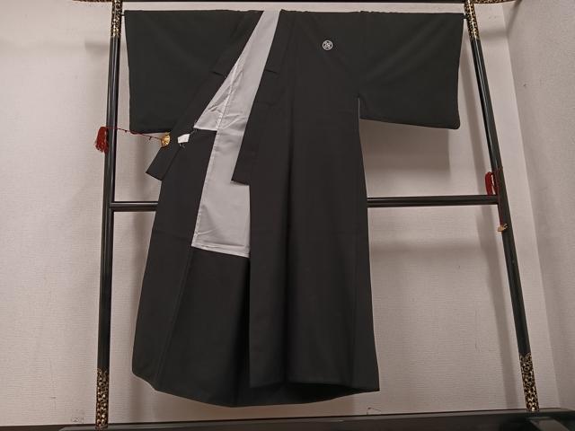 平和屋着物●男性　黒紋付・羽織セット　洗える着物　AABH2071ph