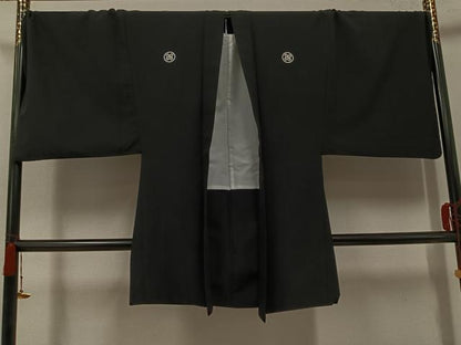 平和屋着物●男性　黒紋付・羽織セット　洗える着物　AABH2071ph