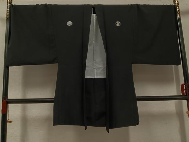 平和屋着物●男性　黒紋付・羽織セット　洗える着物　AABH2071ph