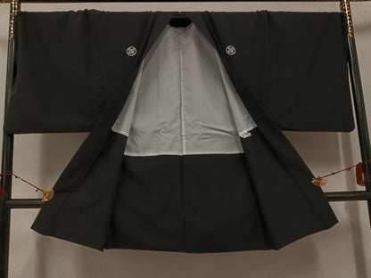 平和屋着物●男性　黒紋付・羽織セット　洗える着物　AABH2071ph