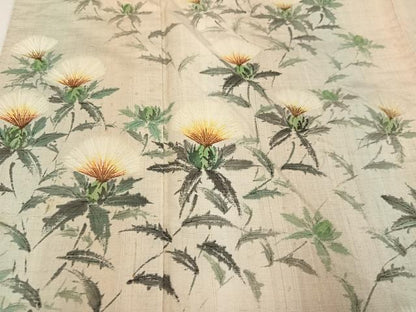 平和屋着物●訪問着　作家物　彩峯　紬地　手描き　草花　紅花　暈し染め　正絹　逸品　AABH2072ph