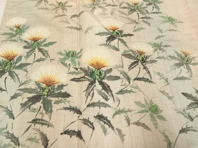 平和屋着物●訪問着　作家物　彩峯　紬地　手描き　草花　紅花　暈し染め　正絹　逸品　AABH2072ph