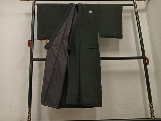 平和屋着物●男性　黒紋付・羽織セット　正絹　逸品　AABH2074ph