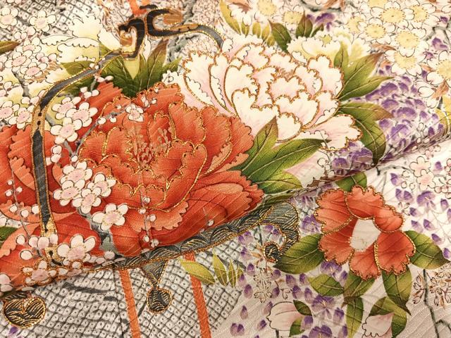 平和屋着物●豪華振袖　駒刺繍　飾花文　金彩　正絹　逸品　AABH2077ph