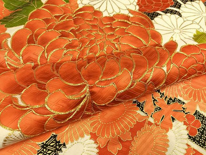 平和屋着物●豪華振袖　駒刺繍　草花文　金彩　正絹　逸品　AABH2080ph