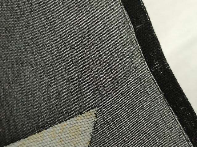 平和屋着物＊夏物　小紋　紗　舞蝶文　寿光織　黒地　銀糸　正絹　逸品　AABH2085ck