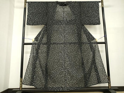 平和屋着物＊夏物 小紋 箔散らし文様 黒地 洗える着物 AABH2087ck