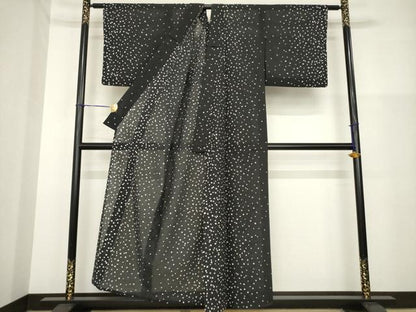 平和屋着物＊夏物 小紋 箔散らし文様 黒地 洗える着物 AABH2087ck
