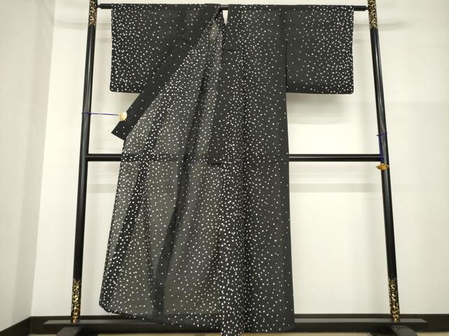 平和屋着物＊夏物 小紋 箔散らし文様 黒地 洗える着物 AABH2087ck