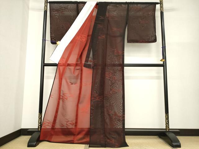 平和屋着物＊夏物　小紋　紗　七宝文　黒地　ロング丈　正絹　逸品　未使用　AABH2092ck