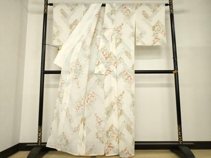 平和屋着物＊夏物 小紋 絽 短冊花文 正絹 逸品 AABH2095ck