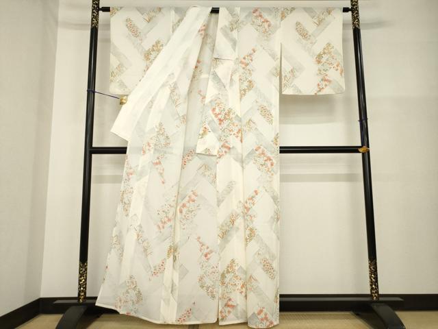 平和屋着物＊夏物 小紋 絽 短冊花文 正絹 逸品 AABH2095ck