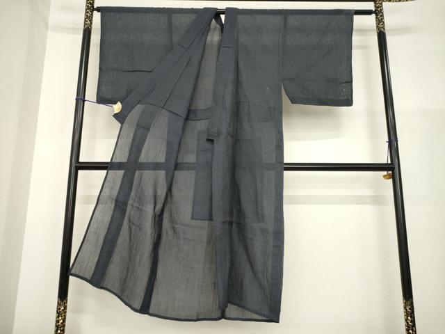 平和屋着物＊夏物 男性 小千谷ちぢみ 色無地 藍鉄色 麻 逸品 AABH2096ck