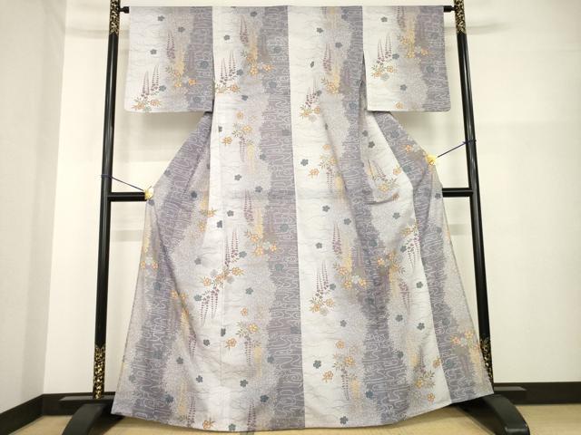 平和屋着物＊夏物 小紋 絽 流水花間道 洗える着物 AABH2097ck