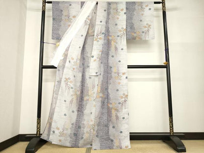 平和屋着物＊夏物 小紋 絽 流水花間道 洗える着物 AABH2097ck