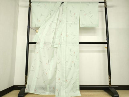 平和屋着物＊夏物 小紋 絽 草花文 洗える着物 AABH2103ck