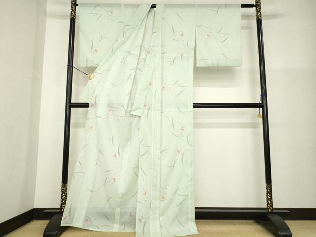 平和屋着物＊夏物 小紋 絽 草花文 洗える着物 AABH2103ck