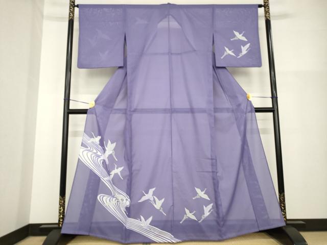 平和屋着物＊夏物 訪問着 絽 流水飛鶴文 洗える着物 AABH2107ck