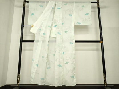 平和屋着物＊夏物 小紋 絽 舞扇花蝶文 洗える着物 AABH2108ck