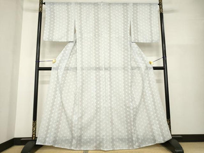 平和屋着物＊夏物 小紋 絽 麻の葉文 洗える着物 AABH2118ck