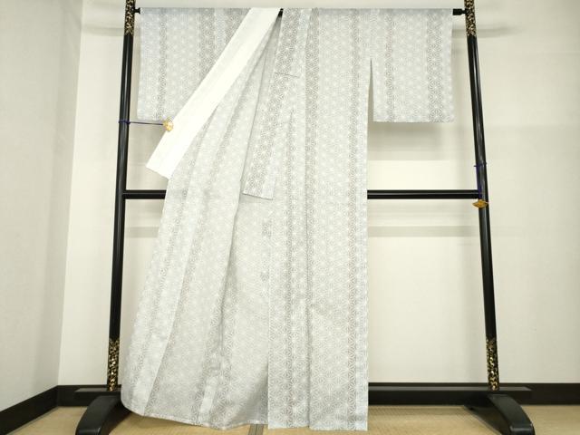 平和屋着物＊夏物 小紋 絽 麻の葉文 洗える着物 AABH2118ck