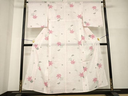 平和屋着物＊夏物　小紋　絽　楓　洗える着物　AABH2119ck