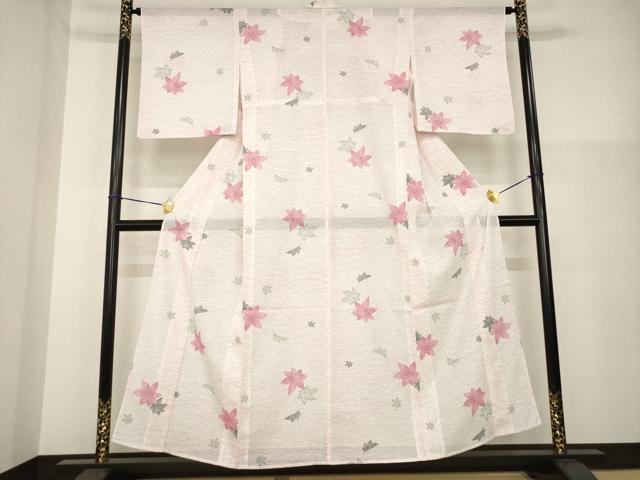 平和屋着物＊夏物　小紋　絽　楓　洗える着物　AABH2119ck