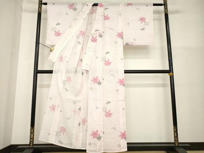平和屋着物＊夏物　小紋　絽　楓　洗える着物　AABH2119ck