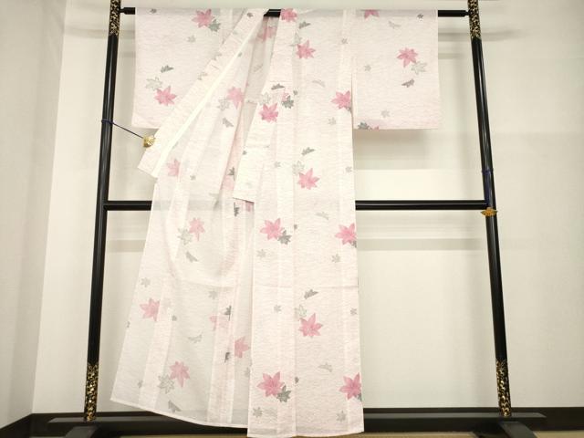 平和屋着物＊夏物　小紋　絽　楓　洗える着物　AABH2119ck