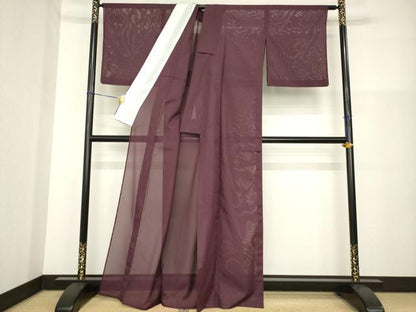 平和屋着物＊夏物 色無地 絽 紫鳶色 洗える着物 AABH2121ck
