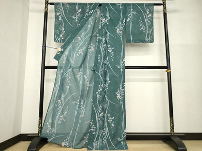 平和屋着物＊夏物 小紋 絽 草花間道 洗える着物 AABH2127ck