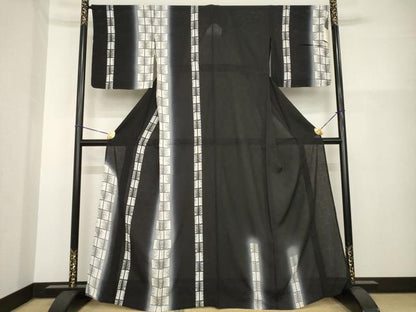 平和屋着物＊夏物　訪問着　変わり絽　間道　暈し染め　黒地　正絹　逸品　未使用　AABH2146ck