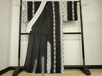 平和屋着物＊夏物　訪問着　変わり絽　間道　暈し染め　黒地　正絹　逸品　未使用　AABH2146ck