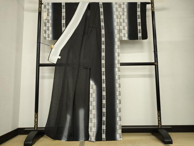 平和屋着物＊夏物　訪問着　変わり絽　間道　暈し染め　黒地　正絹　逸品　未使用　AABH2146ck