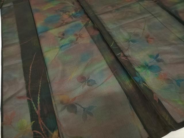 平和屋着物＊夏物 小紋 紗 草花文 黒地 正絹 逸品 AABH2148ck