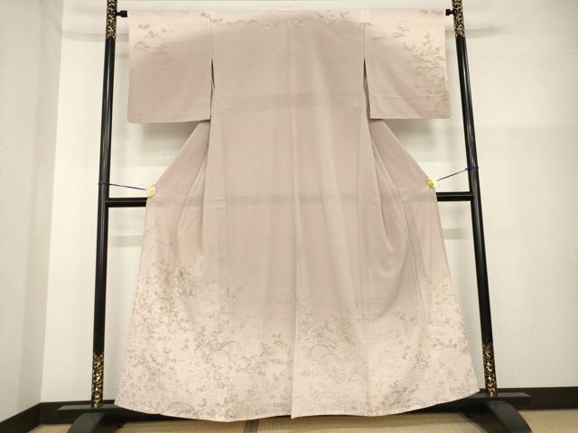 平和屋着物＊夏物 訪問着 絽縮緬 花籬文 暈し染め 金糸 正絹 逸品 AABH2150ck